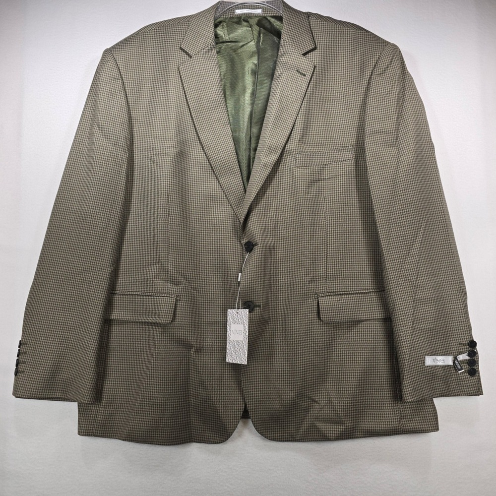 NWT Vinci Philosophy Olive Green Houndstooth Blazer Sport Coat Suit Jacket 5XL
